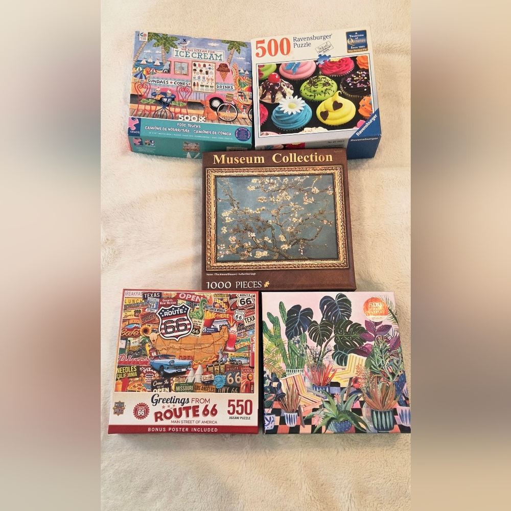 Five Quality Puzzles - 1000, 550, And 500 Pieces